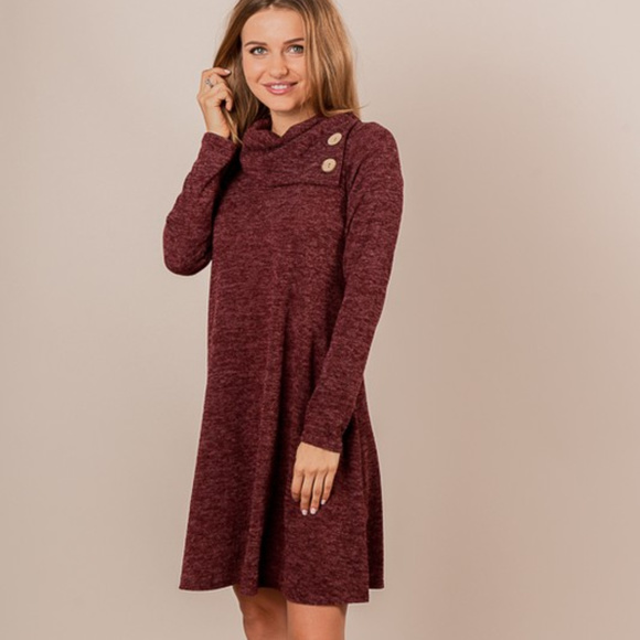 *ONLY 1 LEFT*     SUPER SOFT HEATHER KNIT MIDI DRESS, WINE - Picture 2 of 4